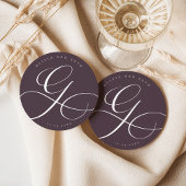 Elegant Calligraphy “G” Plum Wedding ラウンドペーパーコースター