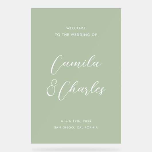 Elegant Calligraphy Green Wedding Welcome  アクリルサイン (正面)