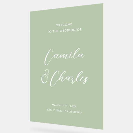 Elegant Calligraphy Green Wedding Welcome  アクリルサイン (傾斜)
