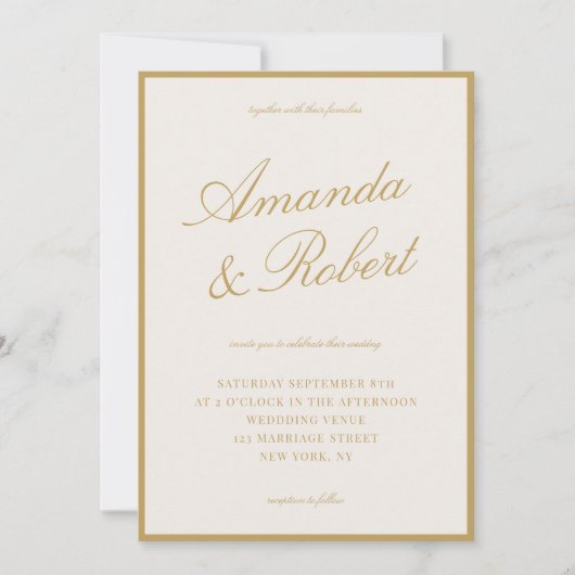 Elegant Calligraphy Ivory Gold Old Money Wedding 招待状 (正面)