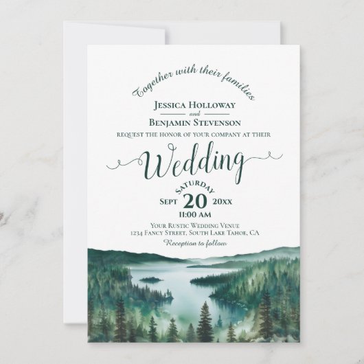 Elegant Calligraphy Lake Tahoe QR Code Wedding 招待状 (正面)