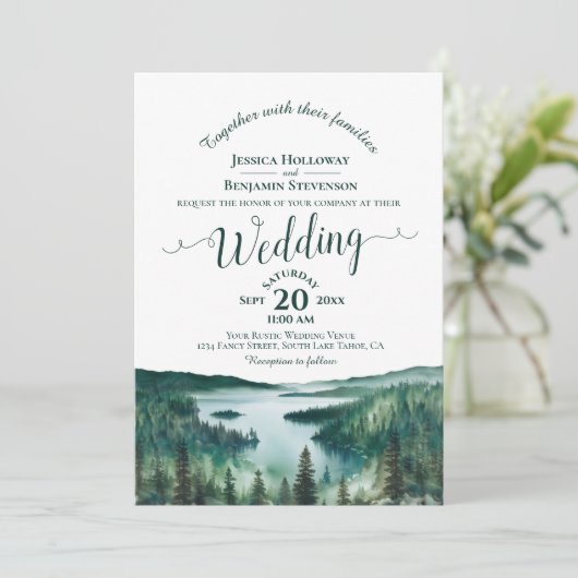 Elegant Calligraphy Lake Tahoe QR Code Wedding 招待状 (スタンド正面)