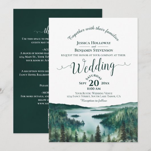 Elegant Calligraphy Lake Tahoe QR Code Wedding 招待状 (正面/裏面)