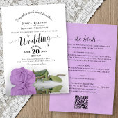 Elegant Calligraphy Lilac Rose QR Code Wedding 招待状