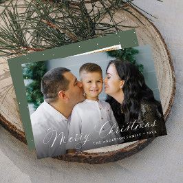 Elegant Calligraphy Merry Christmas Sage 2 Photo シーズンカード