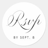 Elegant Calligraphy Minimalist Black & White RSVP ラウンドシール (正面)