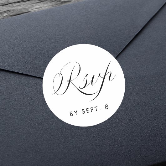 Elegant Calligraphy Minimalist Black & White RSVP ラウンドシール
