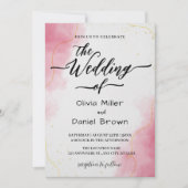 Elegant Calligraphy Modern pink Watercolor Wedding 招待状 (正面)