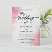 Elegant Calligraphy Modern pink Watercolor Wedding 招待状 (スタンド正面)