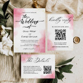 Elegant Calligraphy Modern pink Watercolor Wedding 招待状