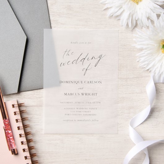Elegant Calligraphy Modern Wedding ベラム紙招待状 (ウェディング)