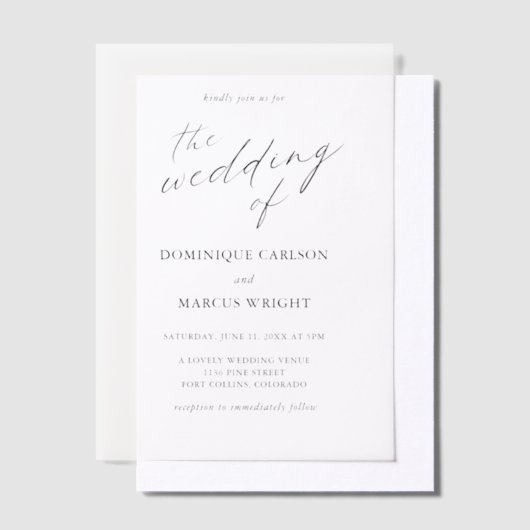 Elegant Calligraphy Modern Wedding ベラム紙招待状 (オフセット)