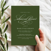 Elegant Calligraphy Olive Green Rehearsal Dinner 招待状