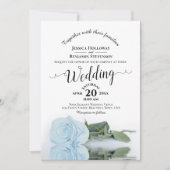 Elegant Calligraphy Pale Blue Rose QR Code Wedding 招待状 (正面)