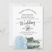 Elegant Calligraphy Pale Blue Rose QR Code Wedding 招待状 (正面)