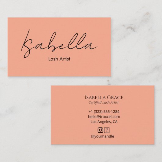 Elegant Calligraphy Peach Lash Artist 名刺 (正面/裏面)