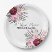Elegant Calligraphy Peonies Funeral  ペーパープレート (正面)