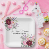 Elegant Calligraphy Peonies Funeral  ペーパープレート (パーティー)