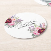 Elegant Calligraphy Peonies Funeral  ラウンドペーパーコースター (アングル)