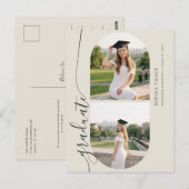 Elegant Calligraphy Photo Graduation Announcement ポストカード (正面/裏面)