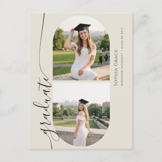 Elegant Calligraphy Photo Graduation Announcement ポストカード (正面)