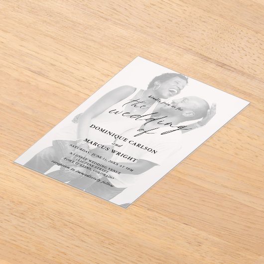 Elegant Calligraphy Photo Modern Wedding アクリル招待状 (レイダウン)