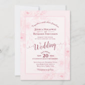 Elegant Calligraphy Pink Peonies QR Code Wedding 招待状 (正面)