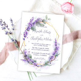 Elegant Calligraphy Purple Lavender Floral Wedding 招待状
