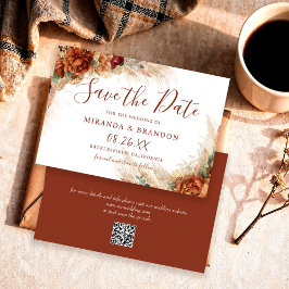 Elegant Calligraphy QR Code Floral Boho Wedding セーブザデート