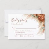 Elegant Calligraphy Romantic Floral Boho Wedding 出欠カード (正面)