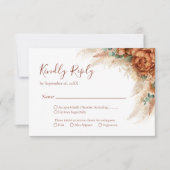 Elegant Calligraphy Romantic Floral Boho Wedding 出欠カード (正面)