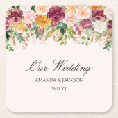 Elegant Calligraphy Rose Garden Floral Wedding スクエアペーパーコースター (正面)
