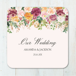Elegant Calligraphy Rose Garden Floral Wedding スクエアペーパーコースター