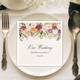 Elegant Calligraphy Rose Garden Floral Wedding スタンダードカクテルナプキン