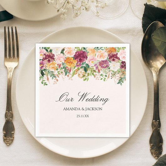 Elegant Calligraphy Rose Garden Floral Wedding スタンダードカクテルナプキン