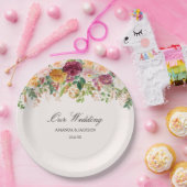 Elegant Calligraphy Rose Garden Floral Wedding ペーパープレート (パーティー)