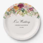 Elegant Calligraphy Rose Garden Floral Wedding ペーパープレート (正面)