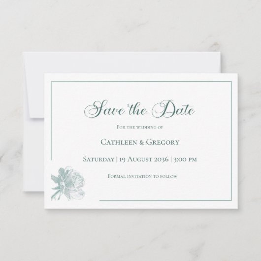 Elegant Calligraphy Sage Green Floral Wedding セーブザデート (正面)