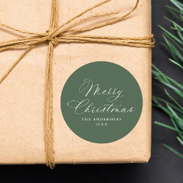 Elegant Calligraphy Sage Green Merry Christmas ラウンドシール