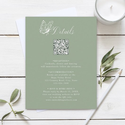 Elegant Calligraphy Sage Green Wedding Details エンクロージャーカード