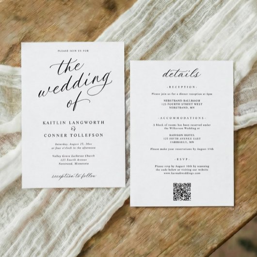 Elegant Calligraphy Script All in One Wedding 招待状