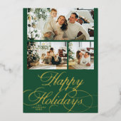 Elegant Calligraphy Script Photo Christmas Card 箔シーズンカード (正面)