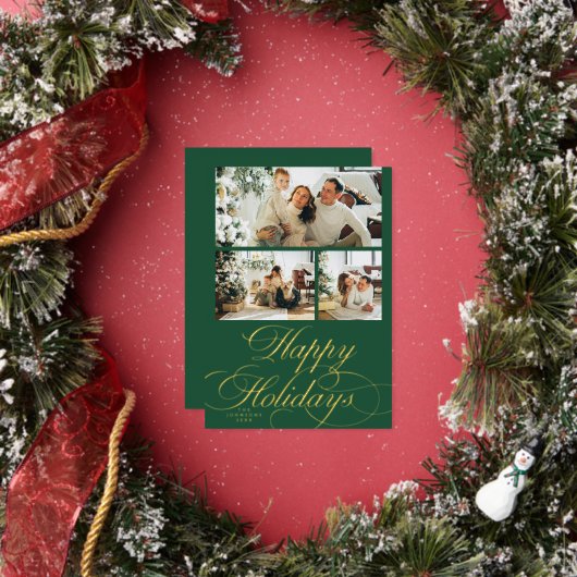 Elegant Calligraphy Script Photo Christmas Card 箔シーズンカード (インサイチュ)
