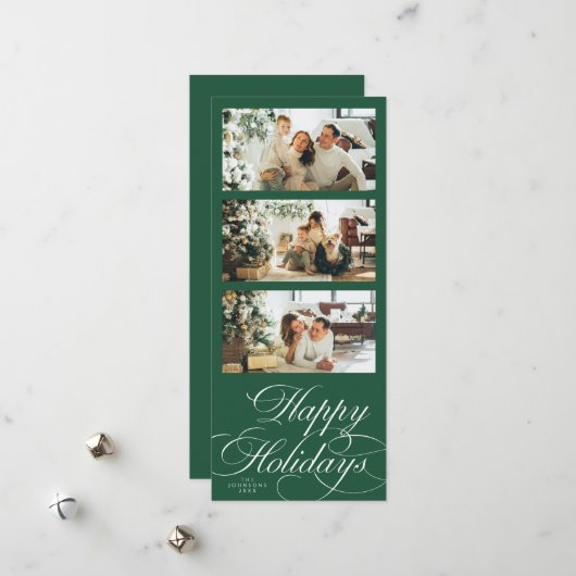 Elegant Calligraphy Script Photo Collage Christmas シーズンカード (正面/裏面インサイチュ)