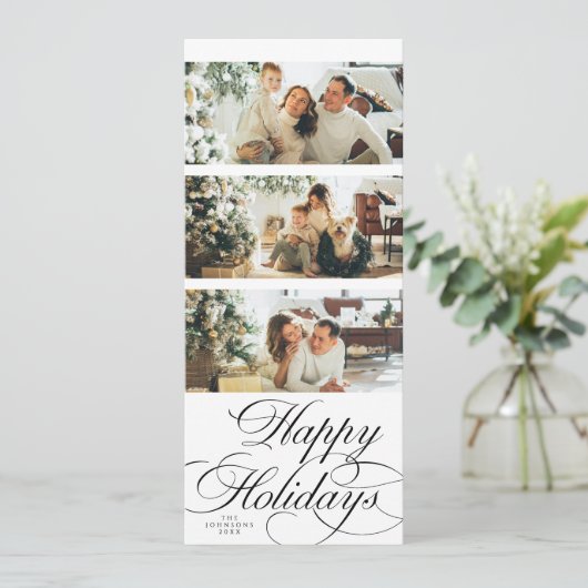 Elegant Calligraphy Script Photo Collage Christmas シーズンカード (スタンド正面)