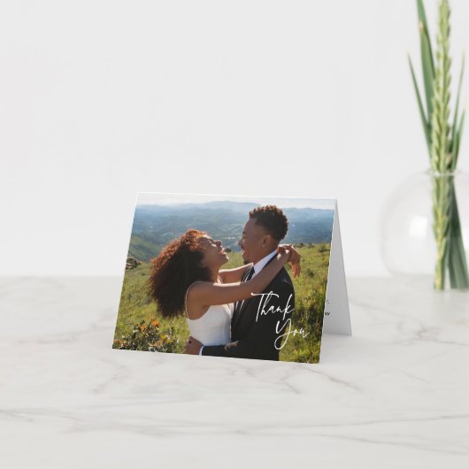 Elegant Calligraphy Script Photo Wedding サンキューカード (正面)