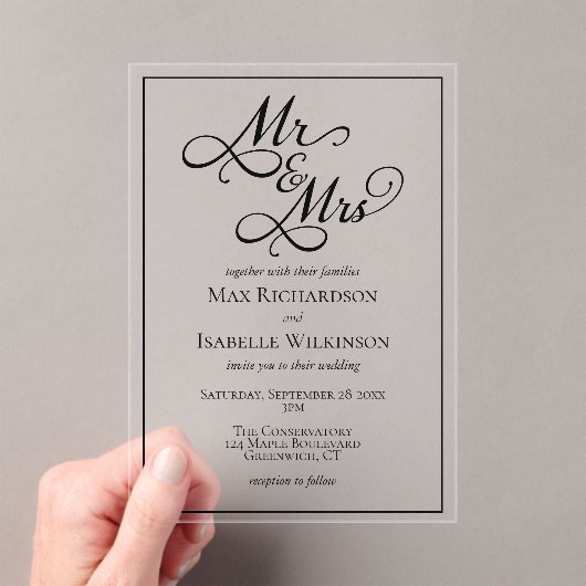 Elegant Calligraphy Script Wedding  アクリル招待状 (インサイチュ (ポータブル))