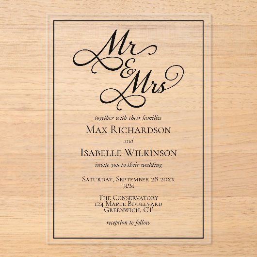 Elegant Calligraphy Script Wedding  アクリル招待状 (正面)