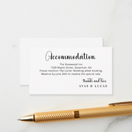 Elegant Calligraphy Script Wedding Accommodations エンクロージャーカード (正面/裏面インサイチュ)