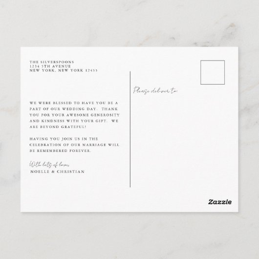 Elegant Calligraphy Script Wedding Photo Thank You ポストカード (裏面)